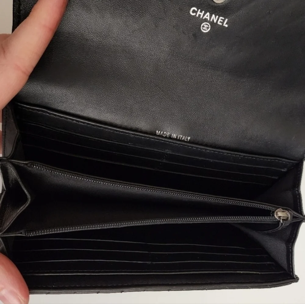 Chanel Black Quilted Leather Wallet Clutch